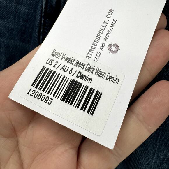 Princess Polly Jeans Womens 2 (25x31 ACTUAL) Wide Leg V-Waist Karol Dark NEW - Picture 5 of 8